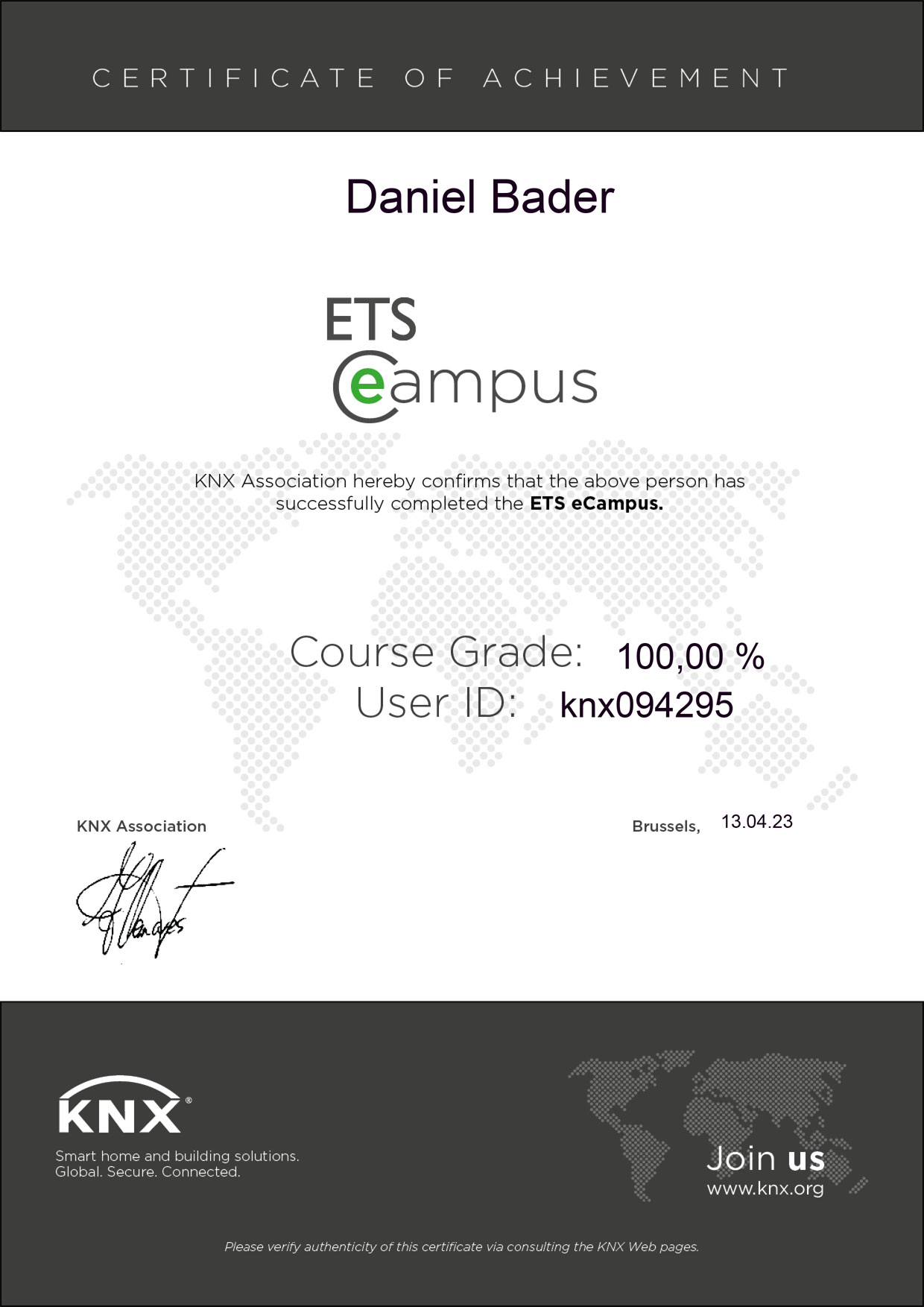 KNX eCampus Zertifikat ETS6 Daniel Bader